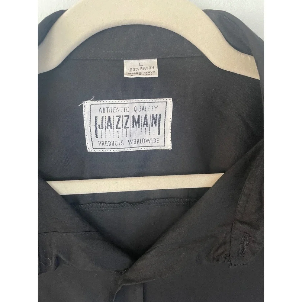 Jazzman Mens Black Long Sleeve‎ Button Up Shirt Size L 100% Rayon - Picture 3 of 4